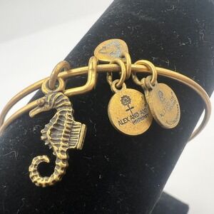 Alex And Ani Seahorse + Compass Bangle Rafaelian Gold Adjustable‎